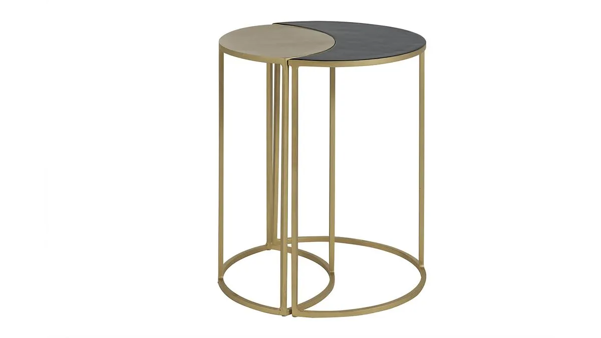 Table d'appoint en métal laqué noir et doré TOSCANE