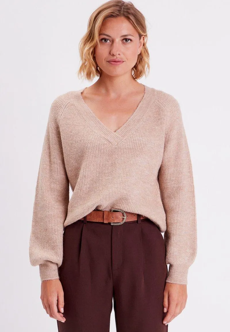MIT V-AUSSCHNITT - Pullover - beige