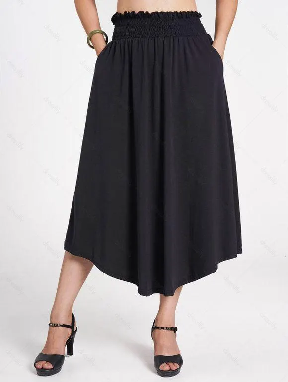 Jupe Décontractée Paperbag en Couleur Unie à Taille Elastique avec Poches