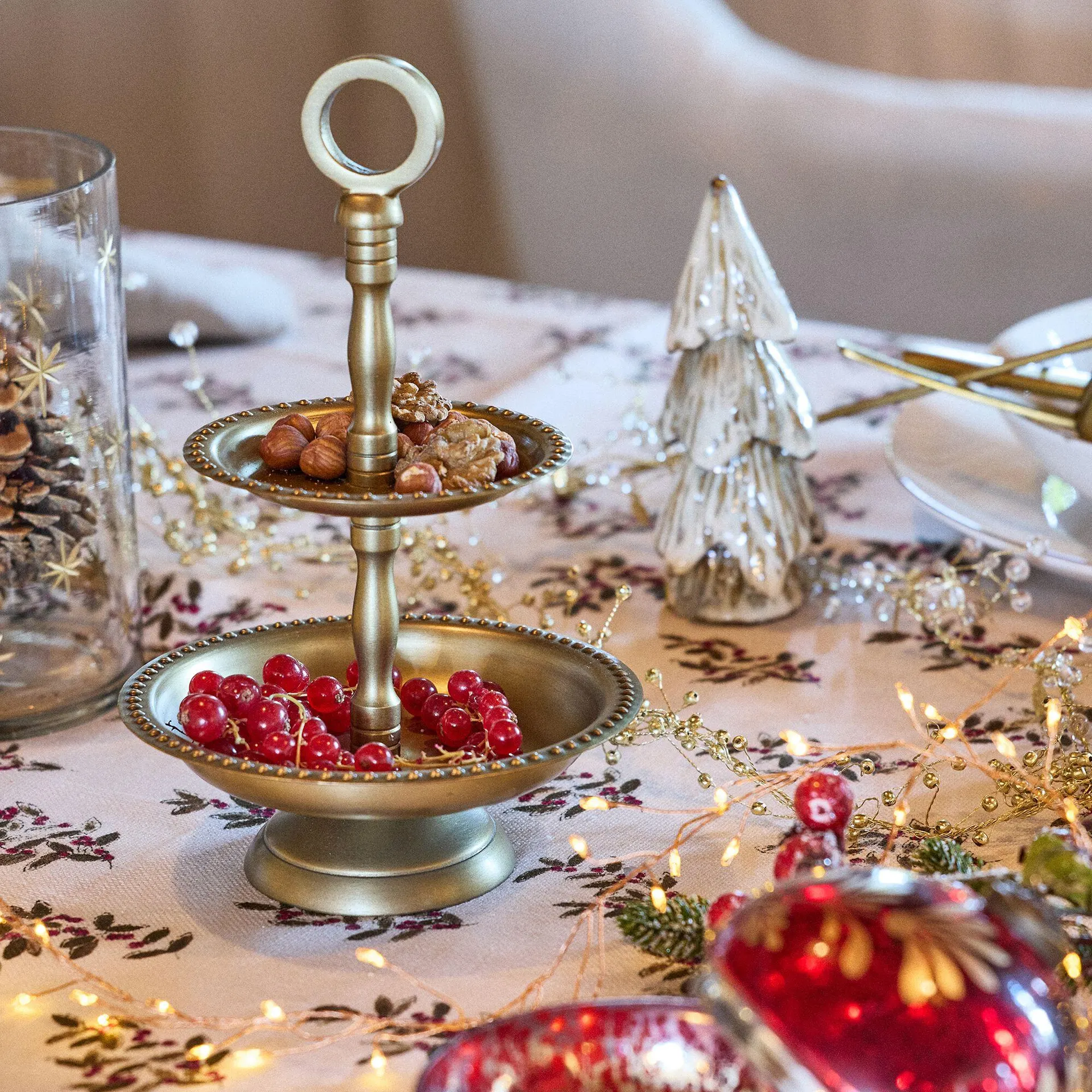 Plateau décoratif à 2 étages - doré