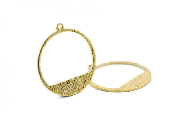 6 Breloques Forme Ronde Aspect Strié en Laiton Brut - Diam. : 20 mm - Couleur Doré