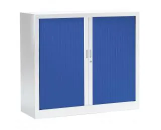 Armoire basse à rideaux monobloc L120 x H100 - PIERRE HENRY - Blanc / Bleu