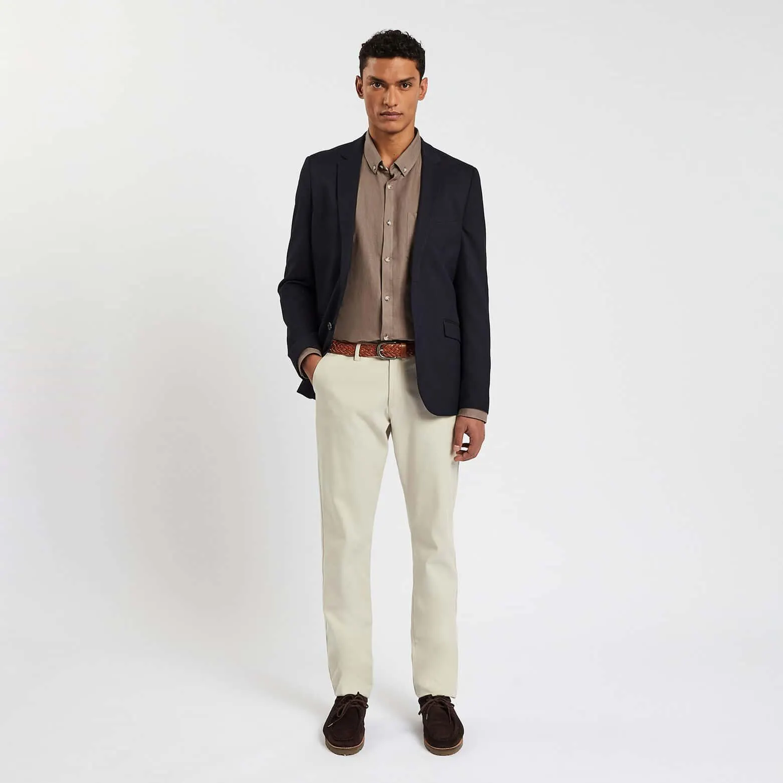 Chemise regular unie en lin - Marron