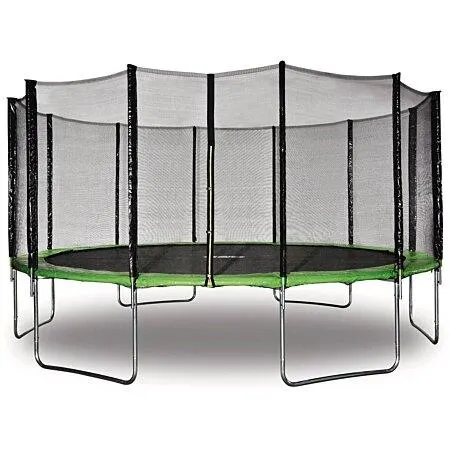 Trampoline " Yoopi " - Ø 4.90 m - Vert - Avec filet + échelle + couverture + kit d'ancrage