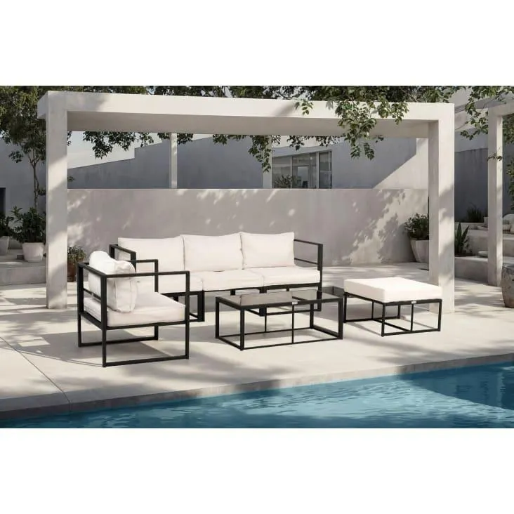 Salón de jardín conjunto de exterior, 5 plazas en acero negro