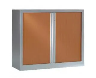 Armoire basse à rideaux monobloc L120 x H100 - PIERRE HENRY - Aluminium / Merisier