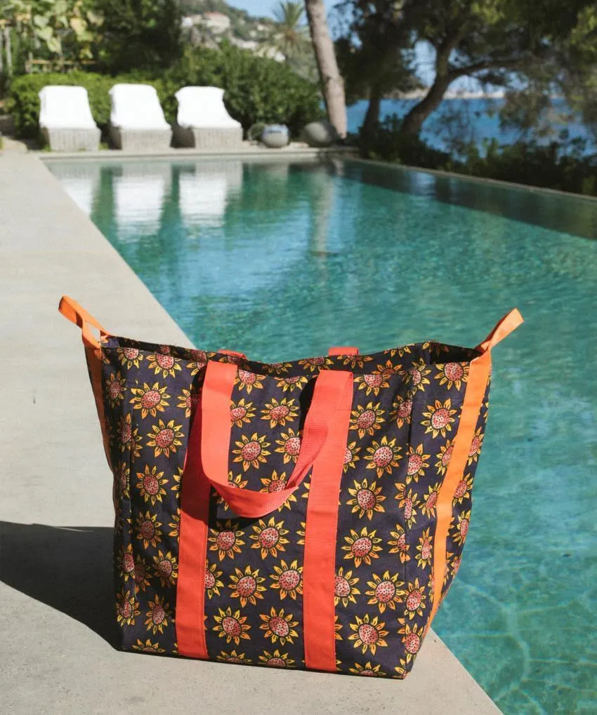 Grand sac cabas imprimé Tournesols marine