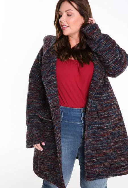 Manteau rayé court en laine