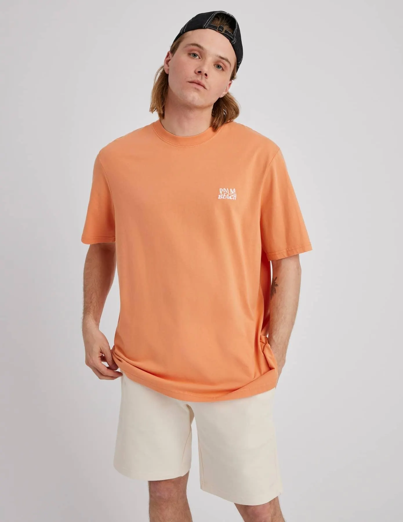 T-shirt garment dye brodé - Orange