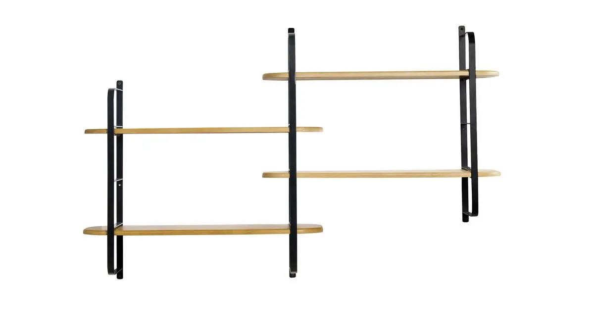 Étagère murale en bois manguier massif et métal noir L122 cm AKINA