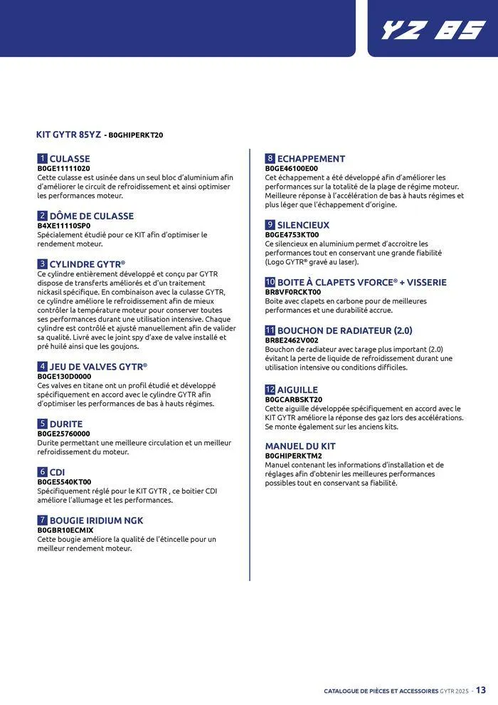 Catalogue Yamaha Motos - Accessoires GYTR Off Road du 23 septembre au 30 avril 2025 - Catalogue page 13