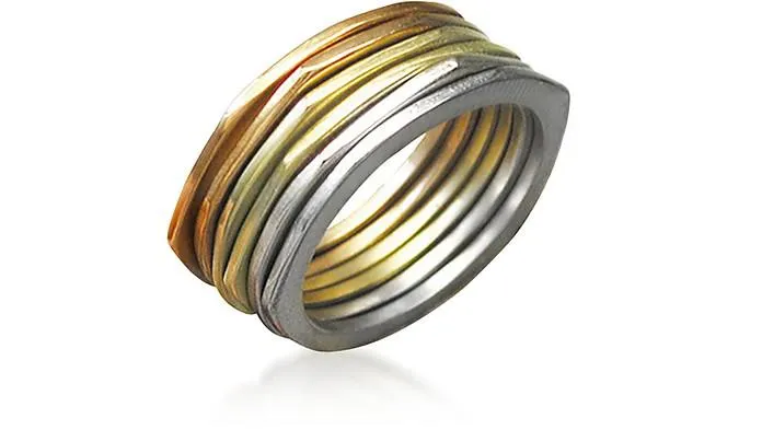 Yellow, Rose Gold and White Gold Set of Six FiesoleRing