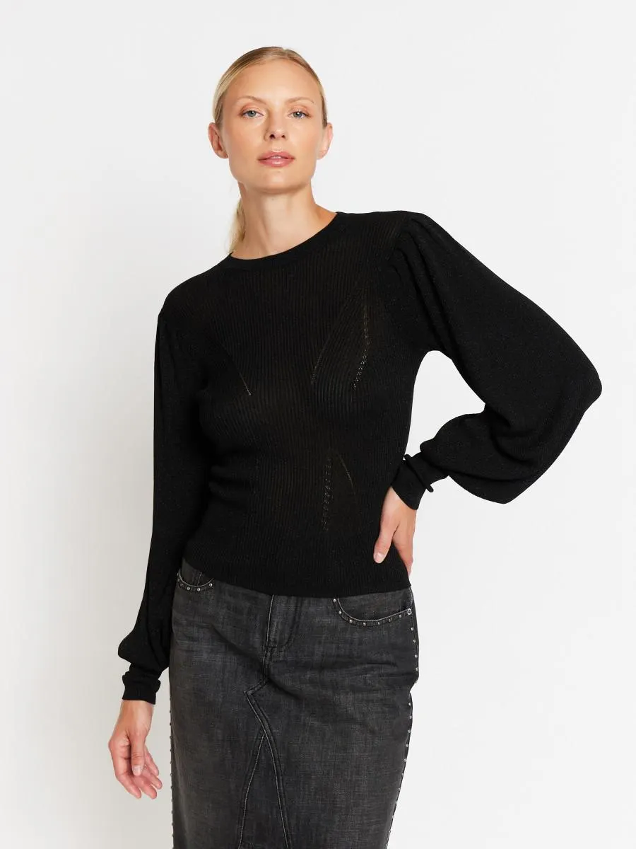 AREX | Pull noir uni manches bouffantes