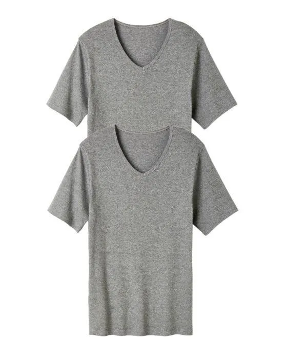 Lot de 2 t-shirts col V, manches courtes, Essential pur coton peigné