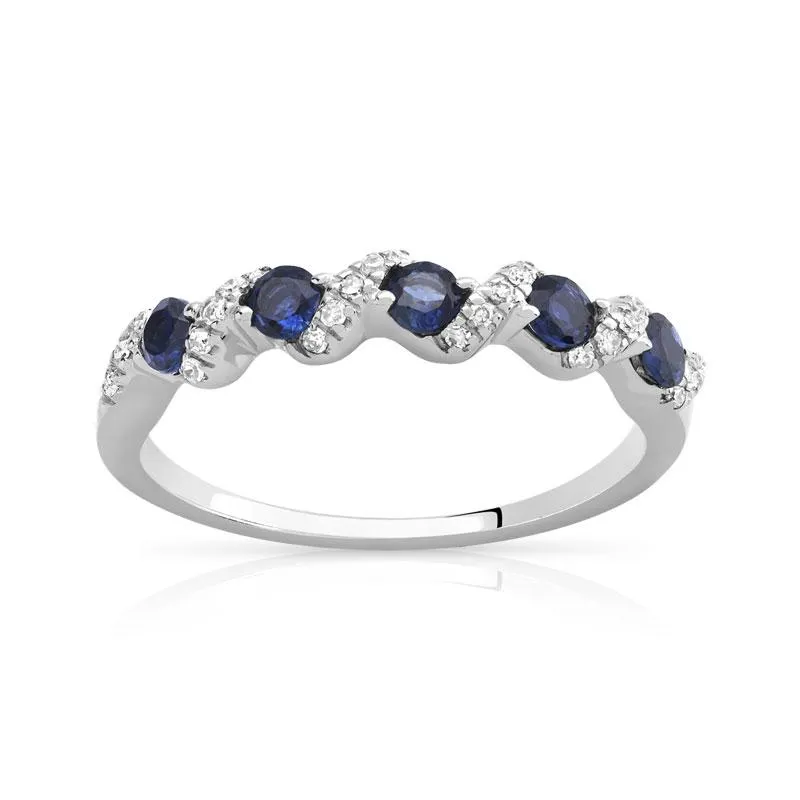 Bague or 375 blanc saphirs et diamants
