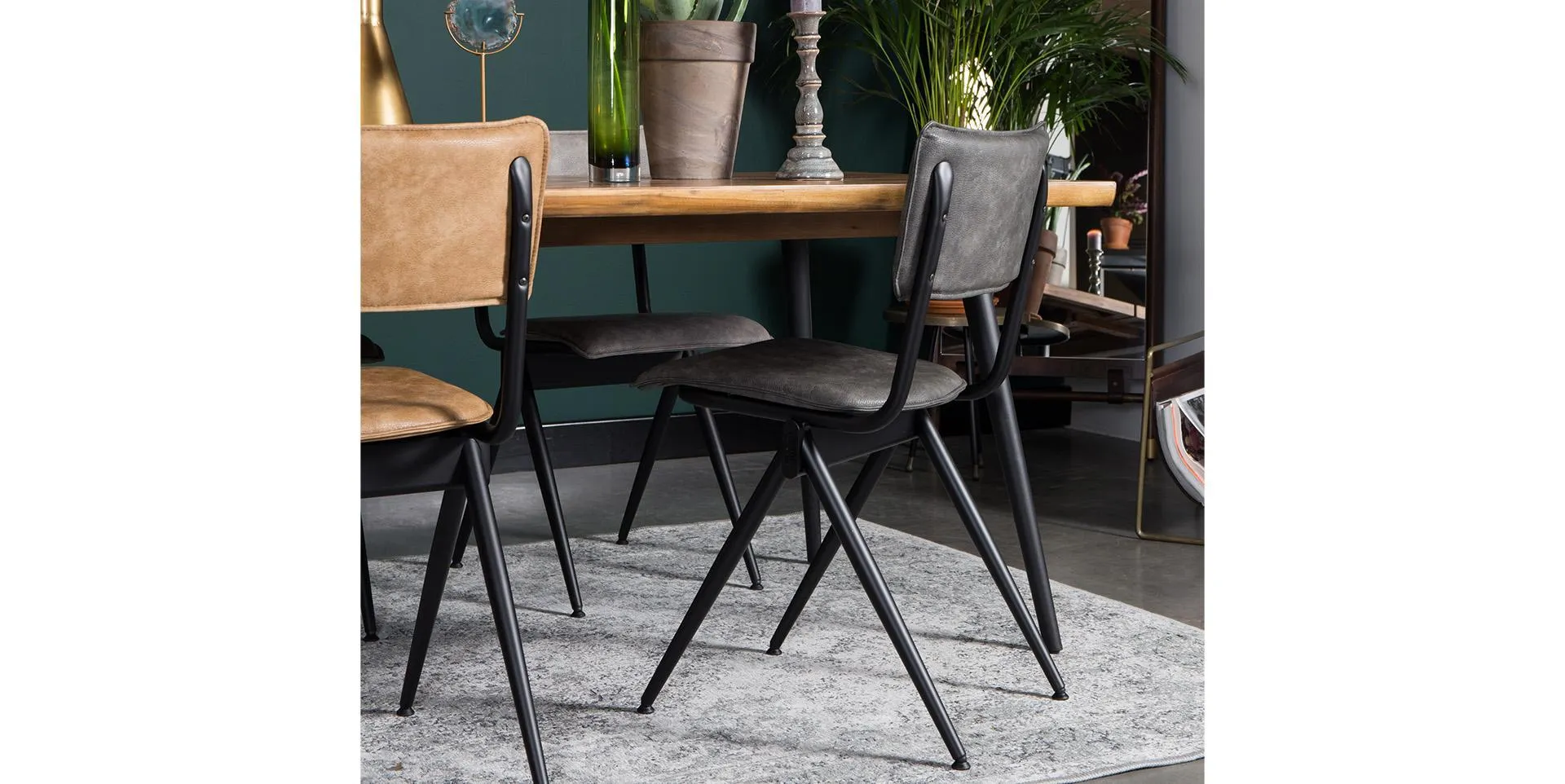 Chaise en cuir WILLOW grise DUTCHBONE