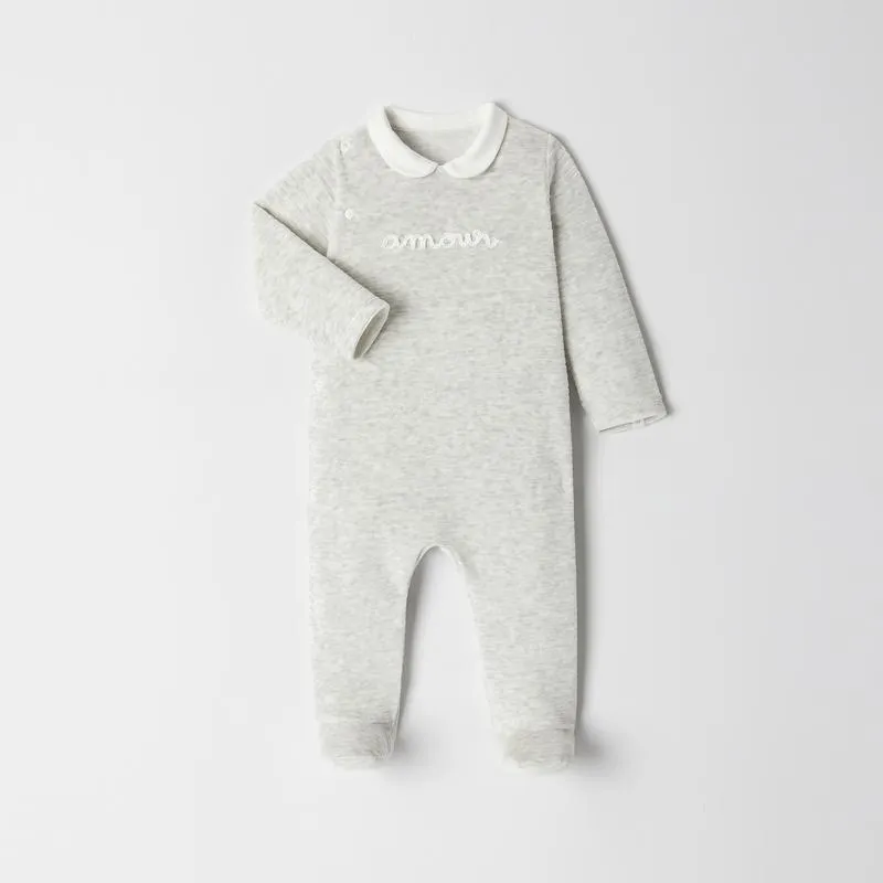 Dors-bien col polo en velours gris naissance Absorba