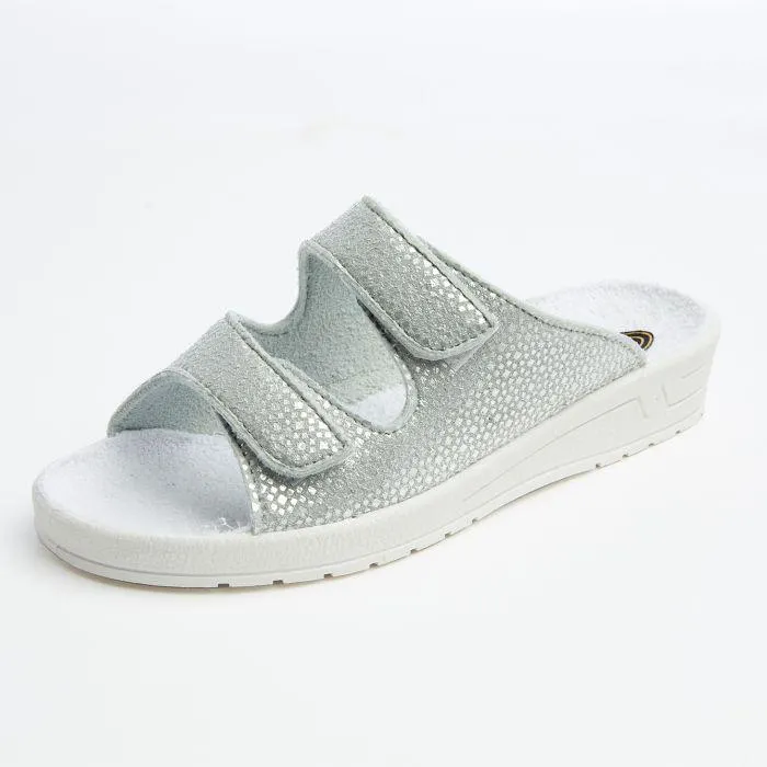 Mules en textile et cuir