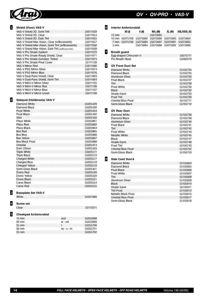 ARAI Parts Book 2025 du 21 février au 31 décembre 2025 - Catalogue page 14