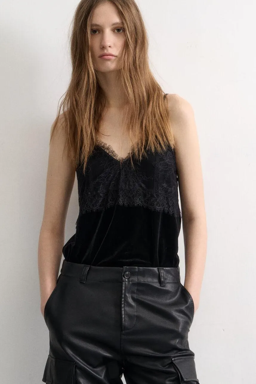 Top en velours et dentelle THEINA VELVET