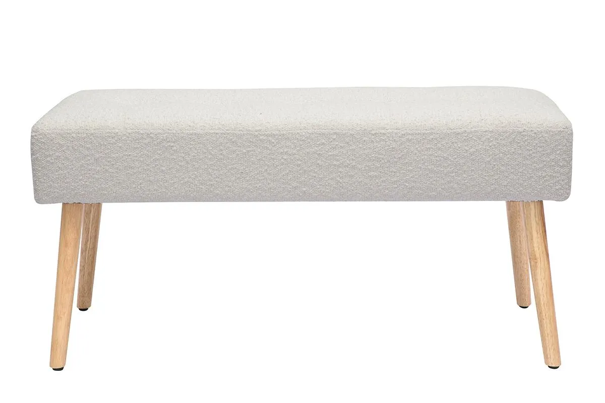 Banc scandinave capitonné en tissu effet laine bouclée blanc et bois clair L96 cm GUESTA