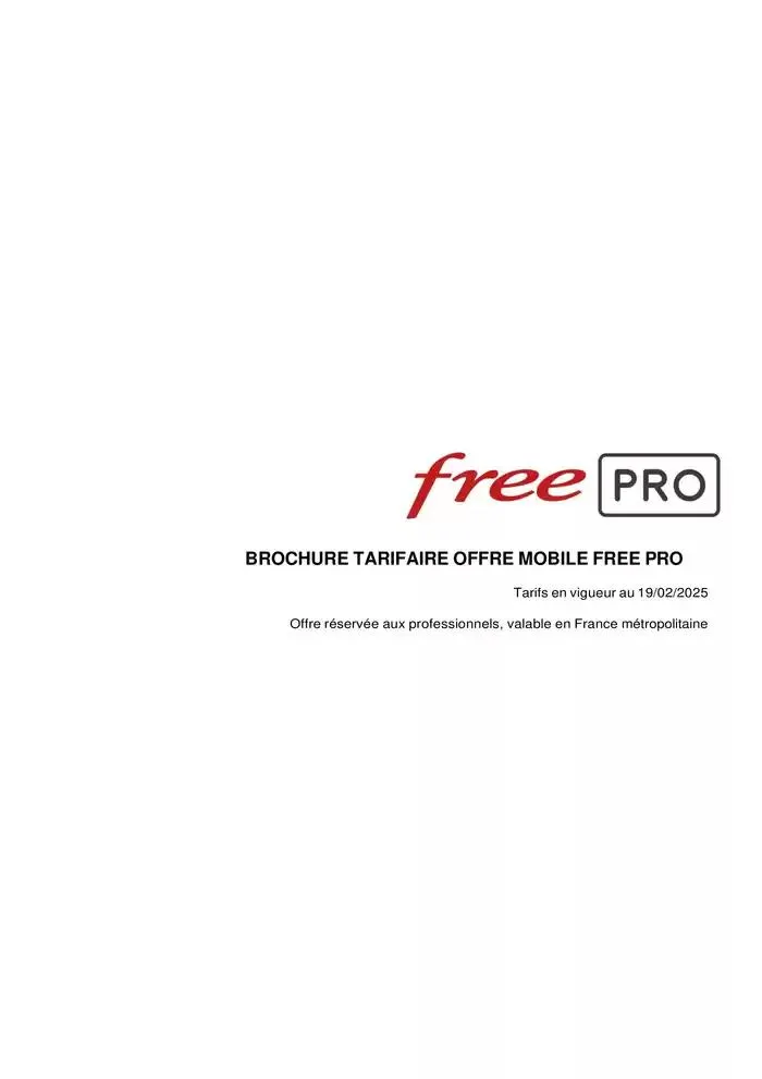 BROCHURE TARIFAIRE OFFRE MOBILE FREE PRO - 1