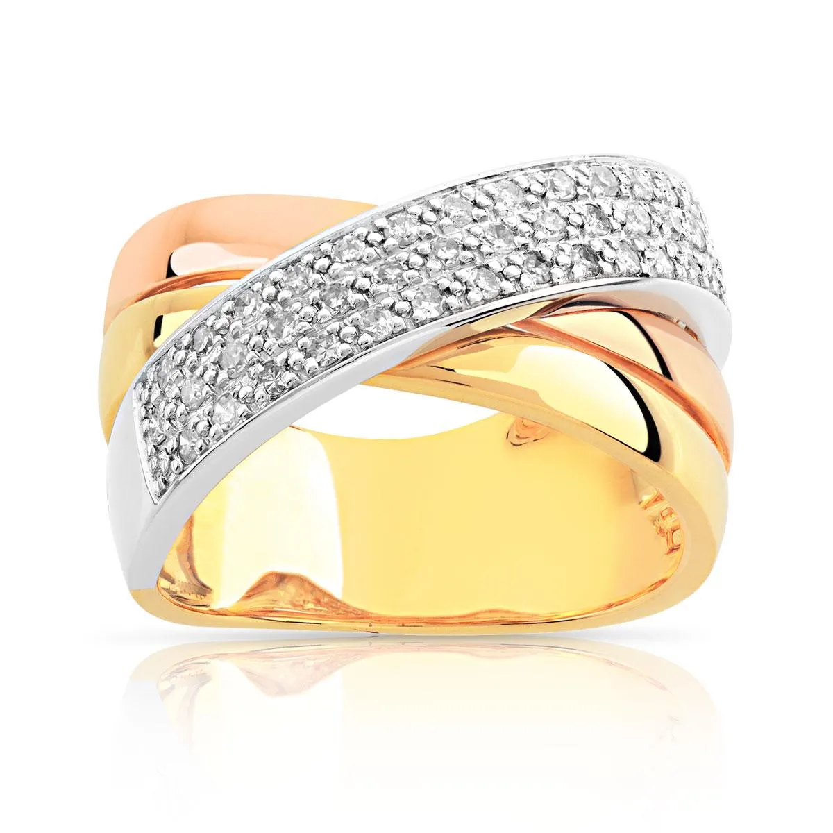 Bague 3 ors 750 anneaux croisés diamants
