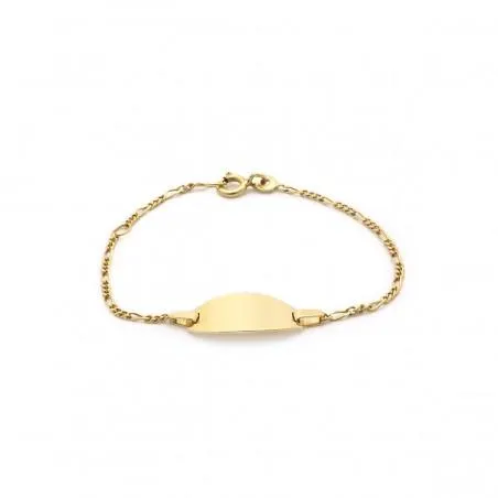 Gourmette identité Carador en or jaune 750/000, plaque ovale maille alternée 1.3