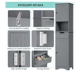 BEALIFE Meuble Colonne Salle De Bain Rangement Sur Pied Armoire 2 Portes Et 1 Tiroir 1 Placard Étagère