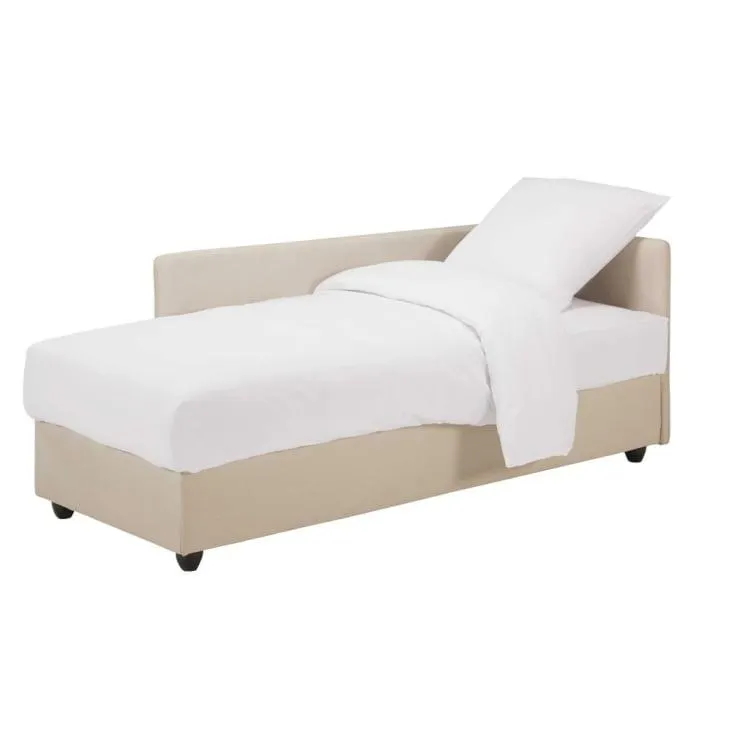 Chaise longue con almacenaje de tela beige