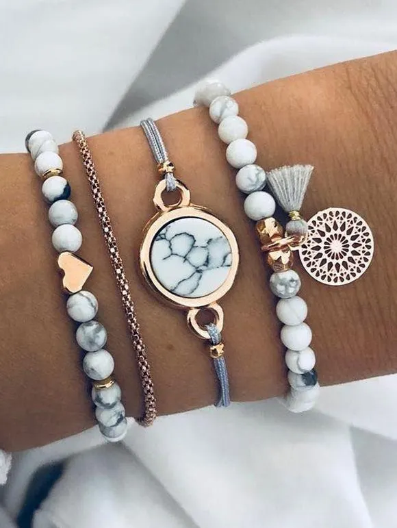 4 Pièces Ensemble de Bracelets Perlés en Forme de Cœur Boîte Evidée