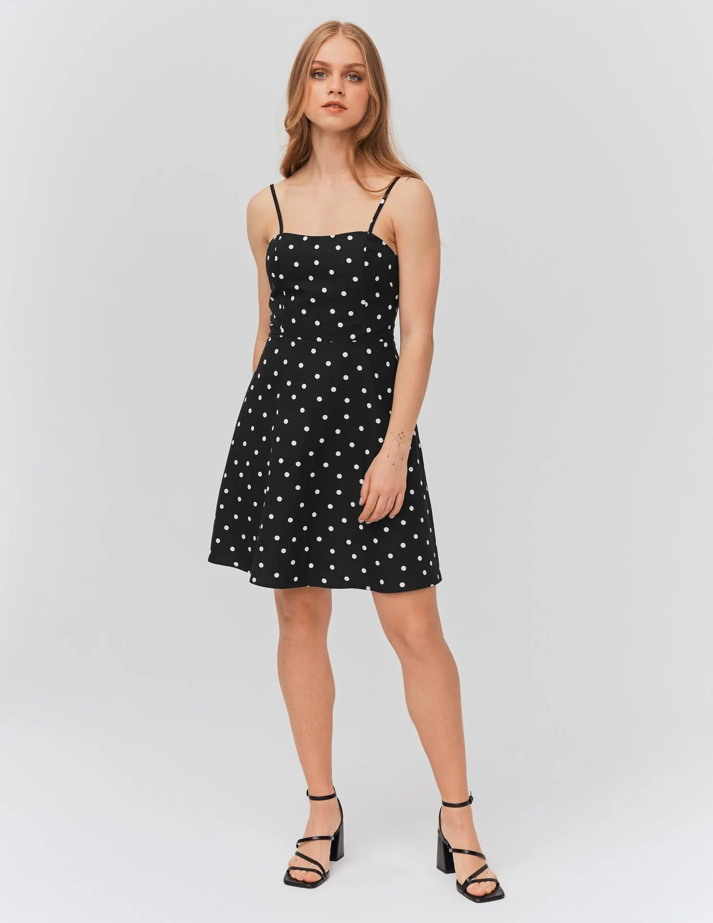 Robe bustier à pois en lin - Noir