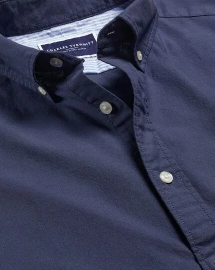 Button-Down Collar Washed Oxford Plain Shirt - Heather Blue