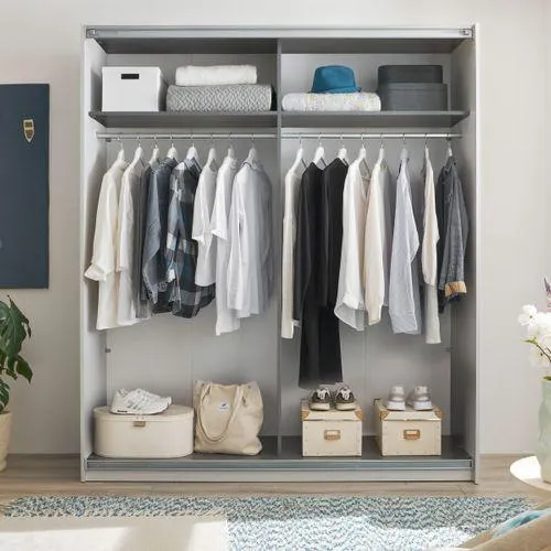 Armoire 2 portes coulissantes LUDOVIC gris clair et blanc