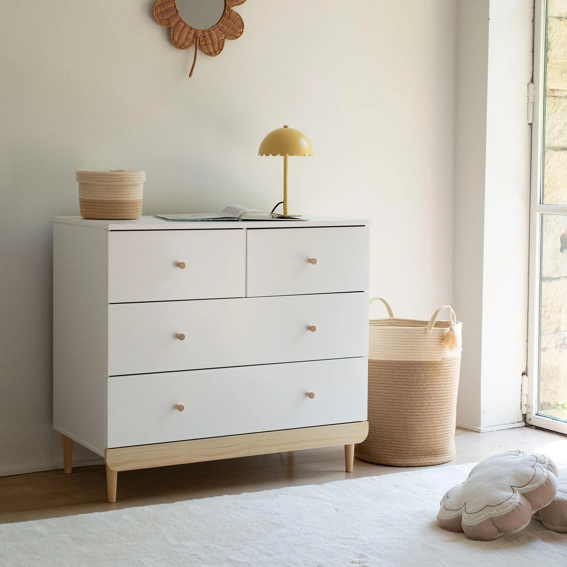 Commode enfant 4 tiroirs en bois - blanc