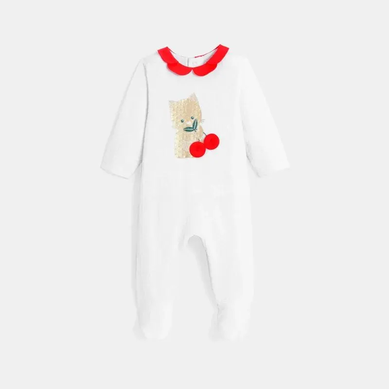 Dors-bien velours chaton et cerise blanc bébé fille