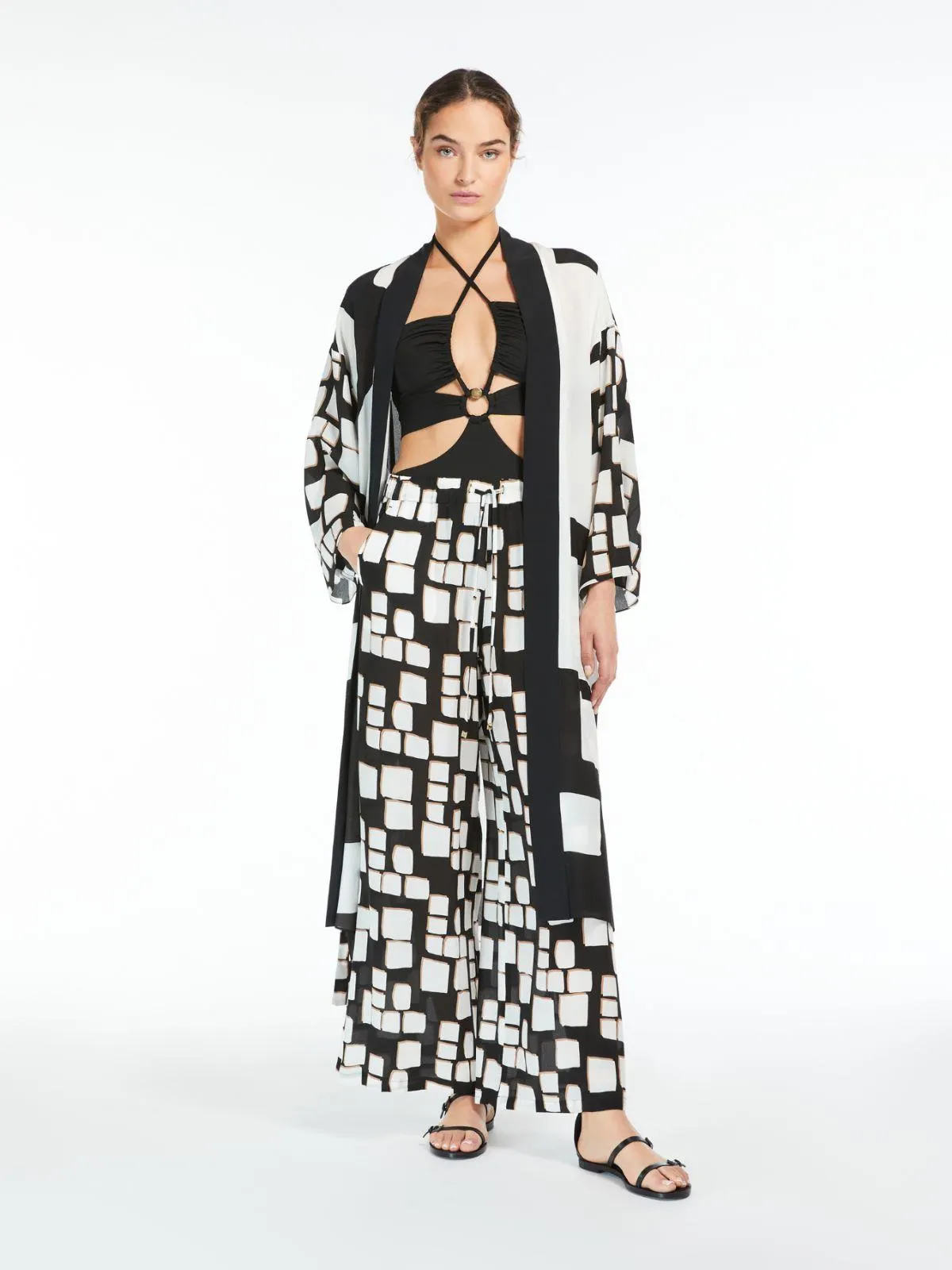 Printed crepe de chine kimono