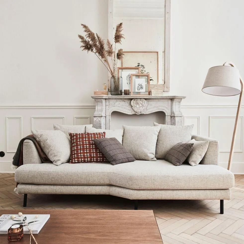 TESSOUN Canapé 3 places fixe droit en tissu - beige roucas