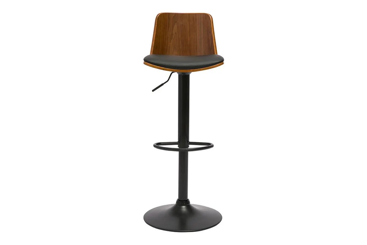 Tabouret de bar réglable noir et bois foncé DOA