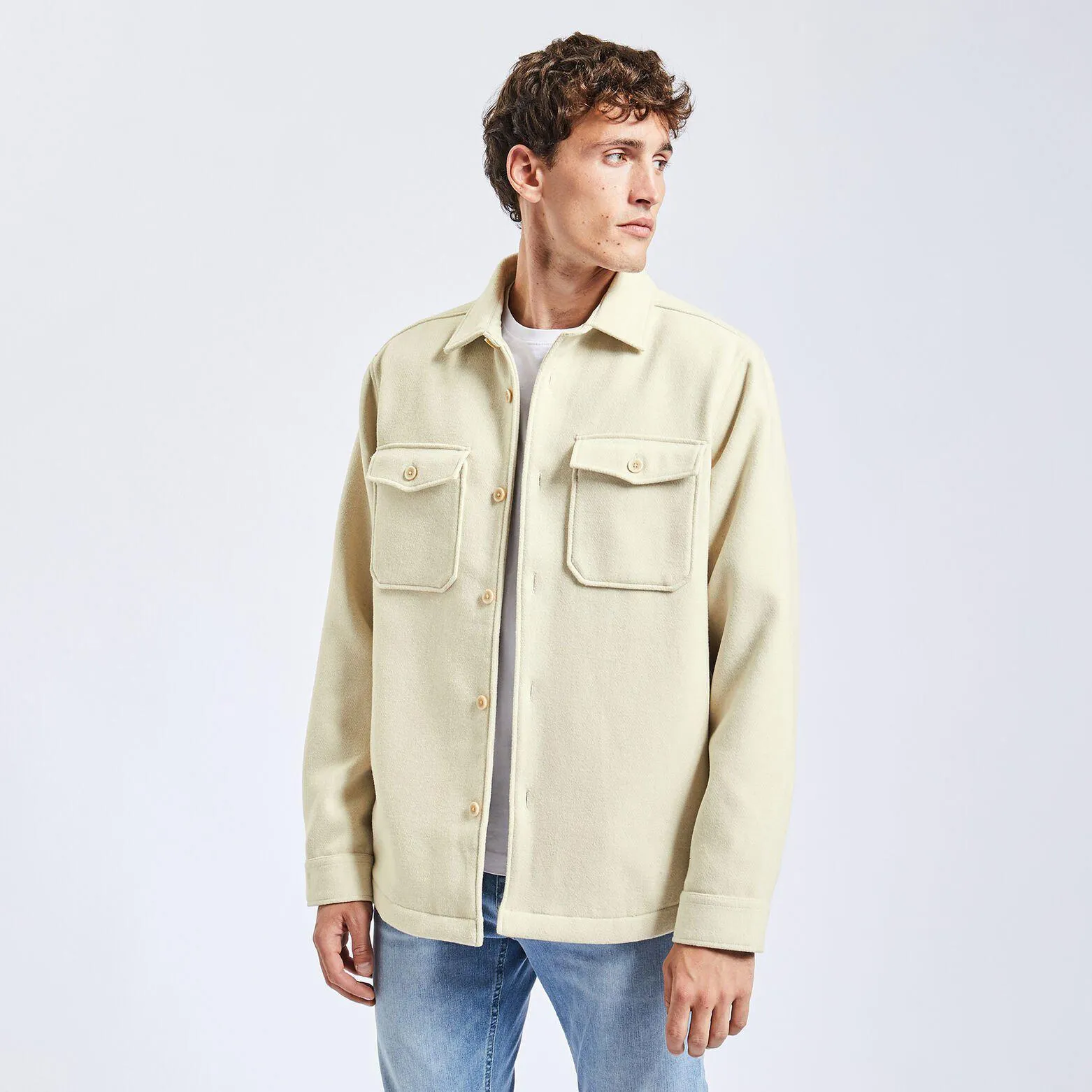 Surchemise regular unie laine polyester recyclé - Beige