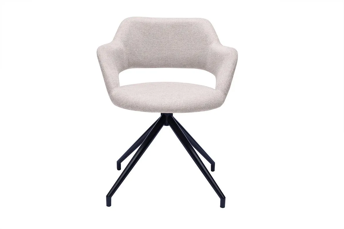 Chaise pivotante 360° en tissu effet velours texturé beige et métal noir JESSY
