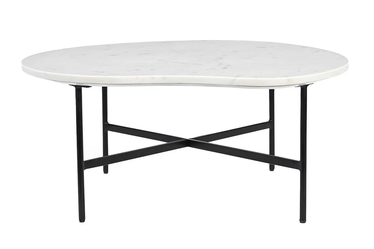 Table basse design en marbre blanc et métal noir L80 cm SASSO