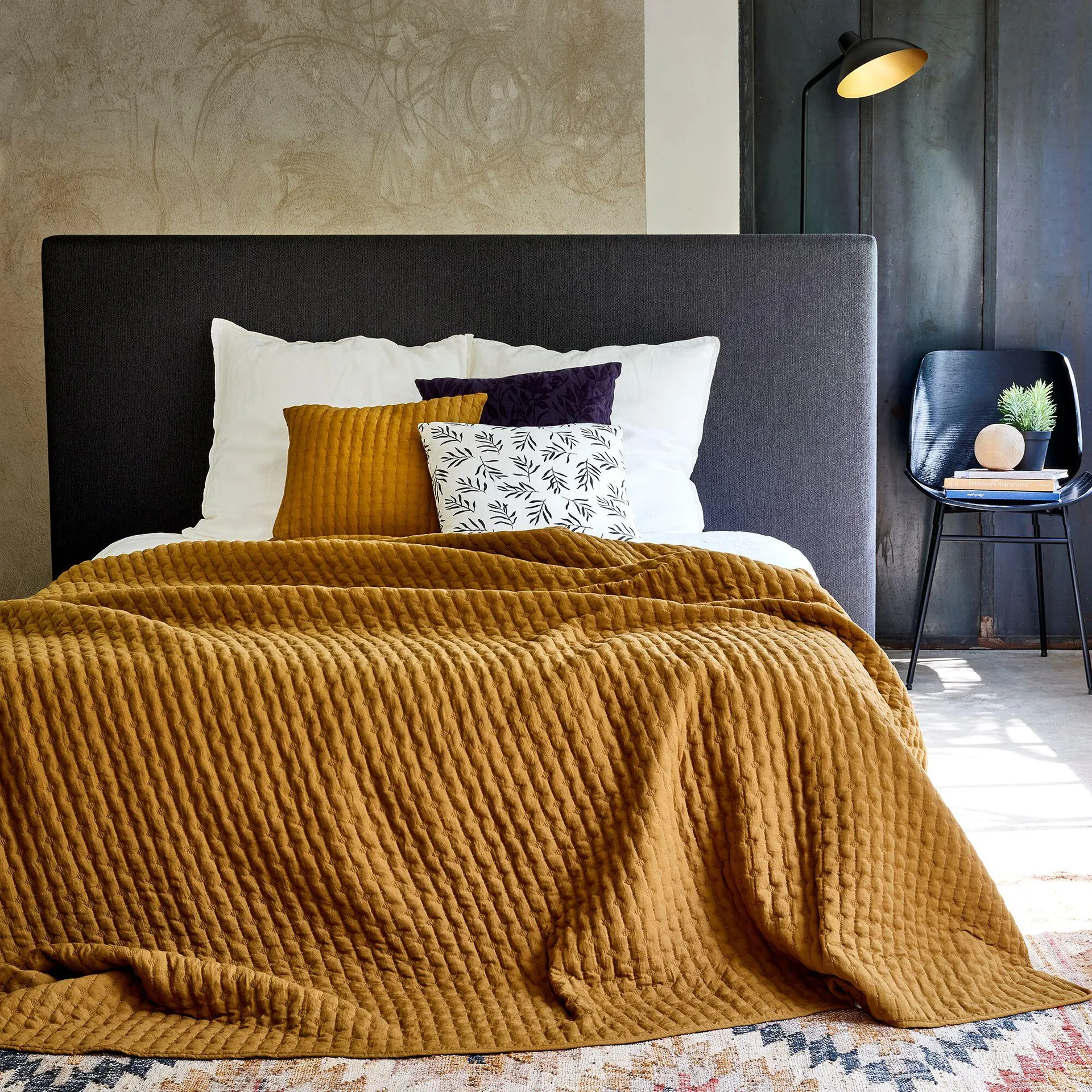 Couvre-lit en tissu surpiqué 230x250cm - jaune alep