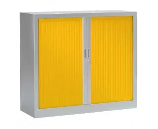 Armoire basse à rideaux monobloc L120 x H100 - PIERRE HENRY- Aluminium / Jaune