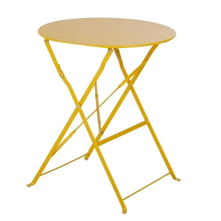 Mesa redonda plegable de exterior de metal amarillo