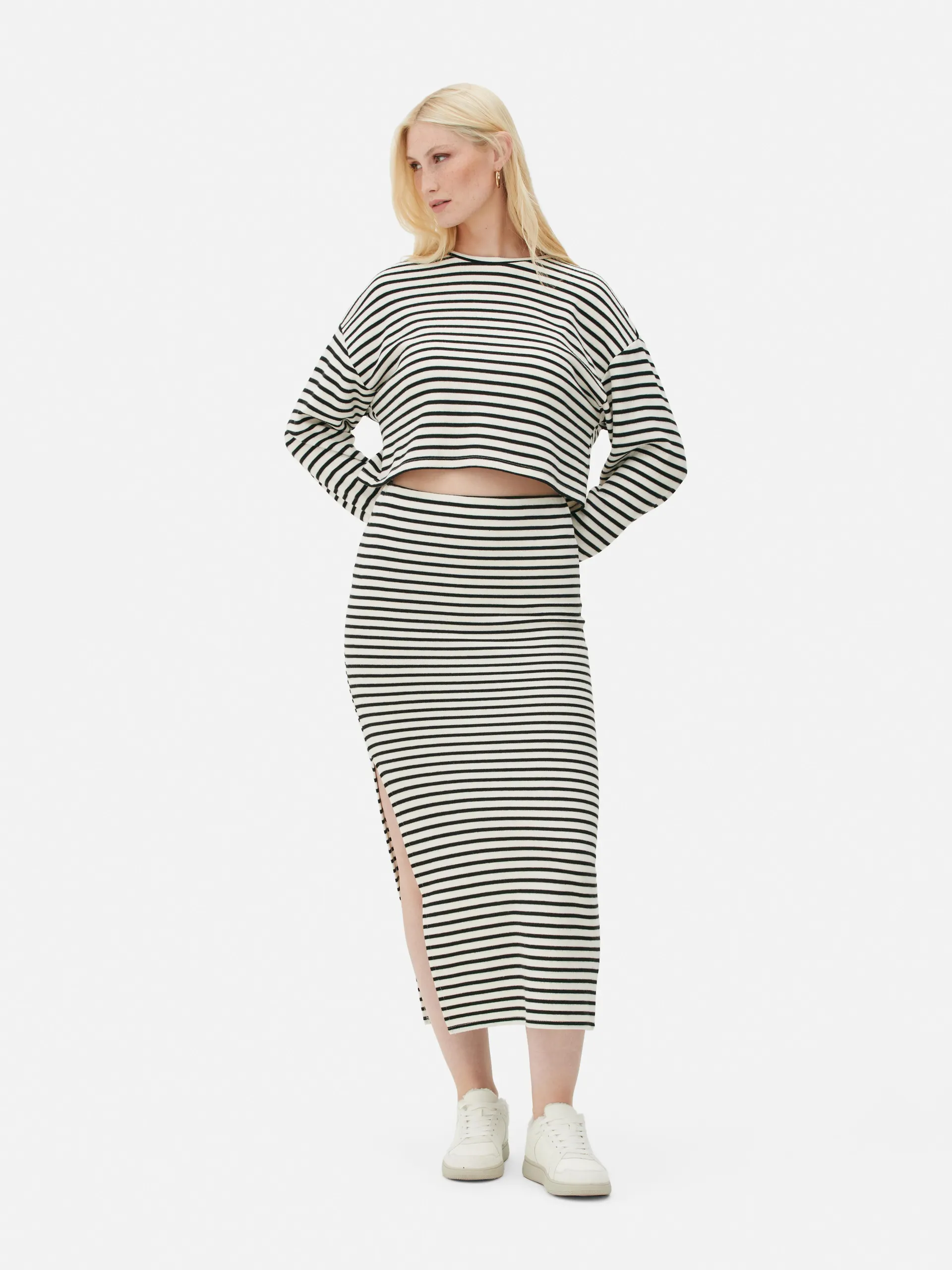 Gonna longuette a righe coordinata