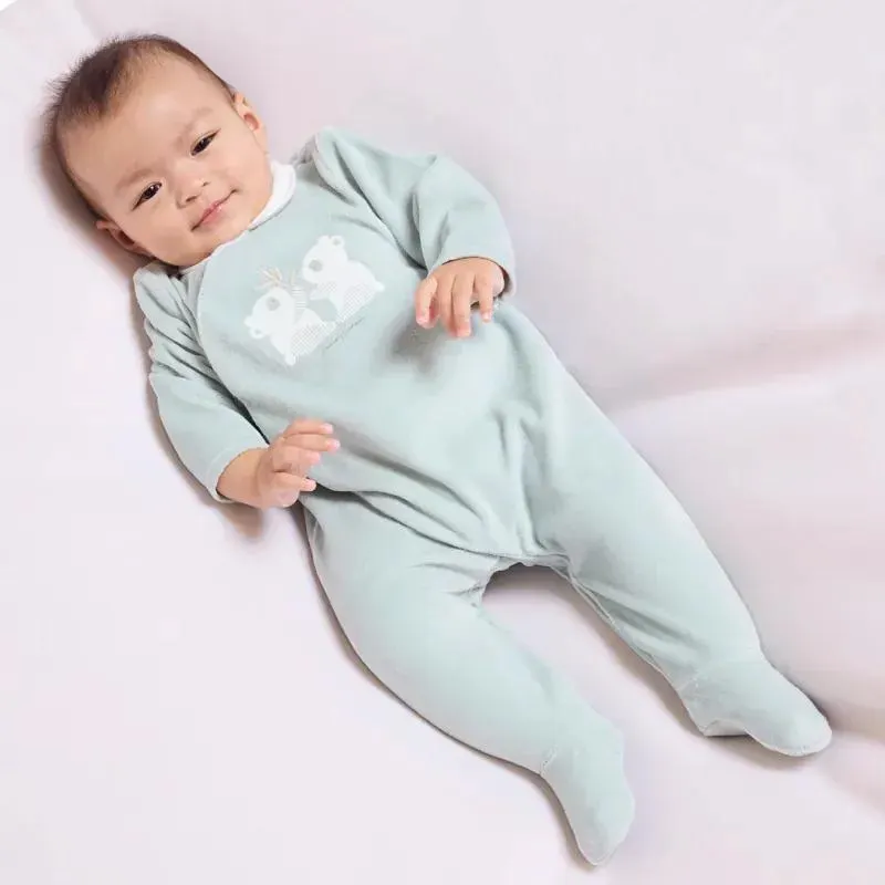 Dors-bien velours panda vert bébé mixte