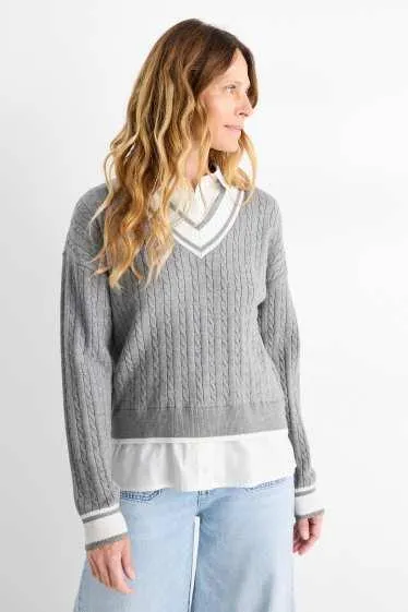 Jumper - 2-in-1 look - cable knit pattern