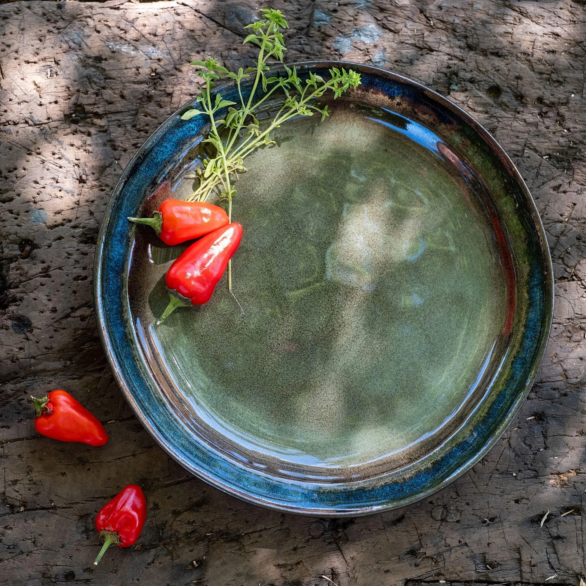 Assiette à dessert en grès D20,5cm - vert cèdre