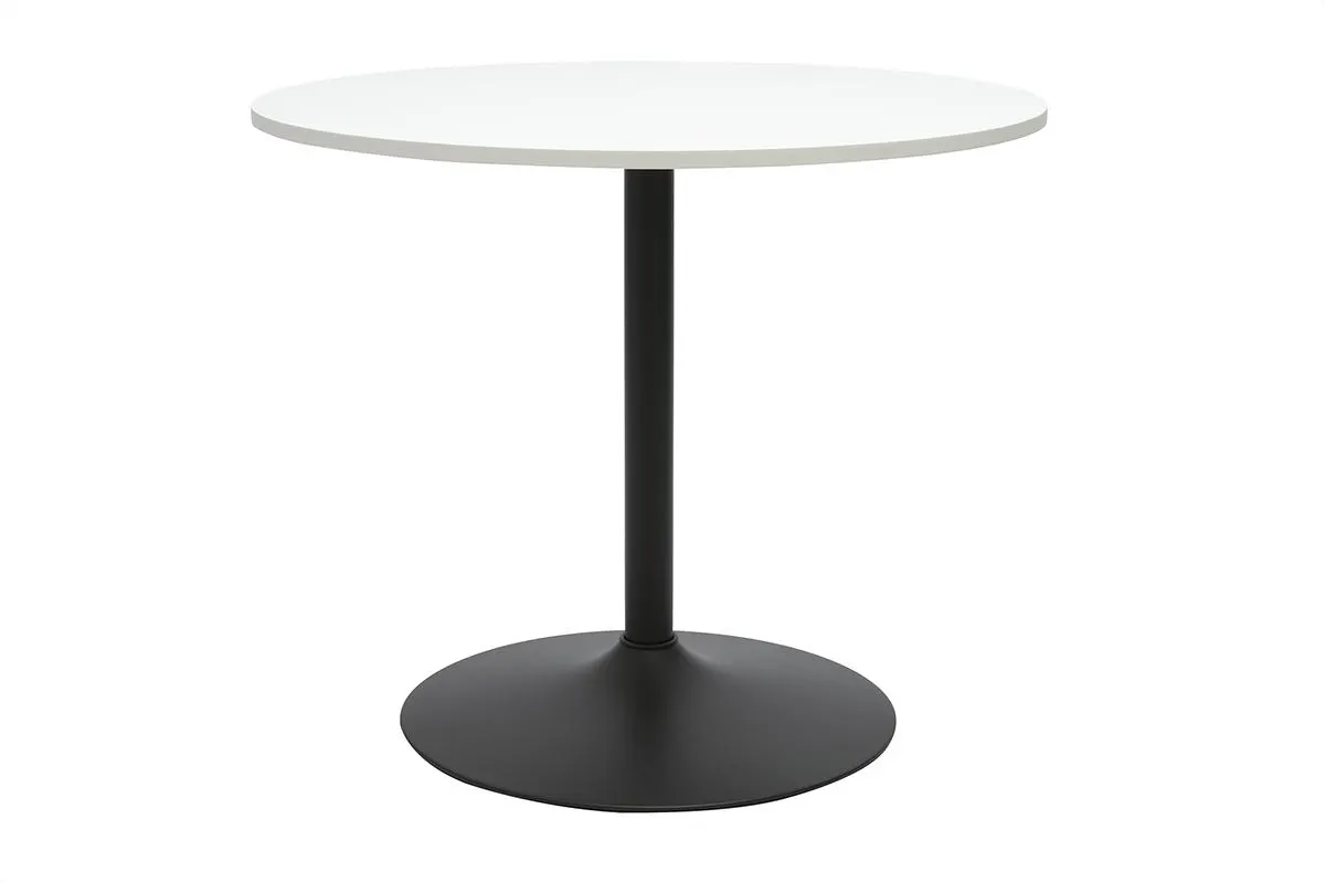 Table à manger design ronde blanche et métal noir D90 cm CALISTA